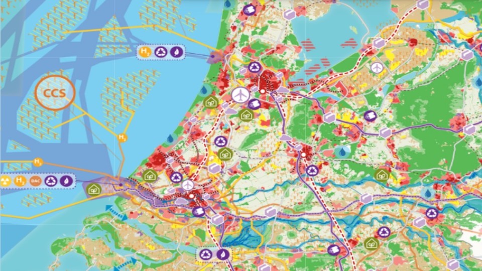 Eén van de kaarten op de themawebsite bij het PBL-rapport 'Vier scenario's voor de inrichting van Nederland'.
