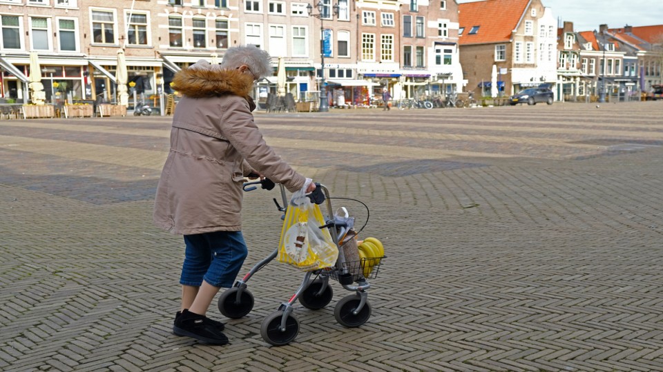Een vrouw met een rollator op de markt. Bron: Van Rijn photography / Shutterstock