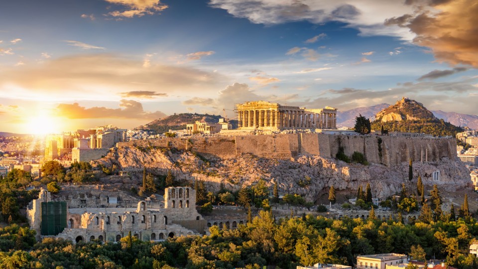 Zonsopgang achter de Acropolis in Athene