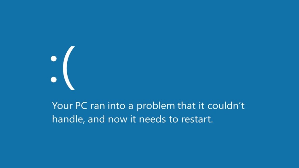Het zogenoemde 'Blue screen of death', het teken dat de computer vastloopt
