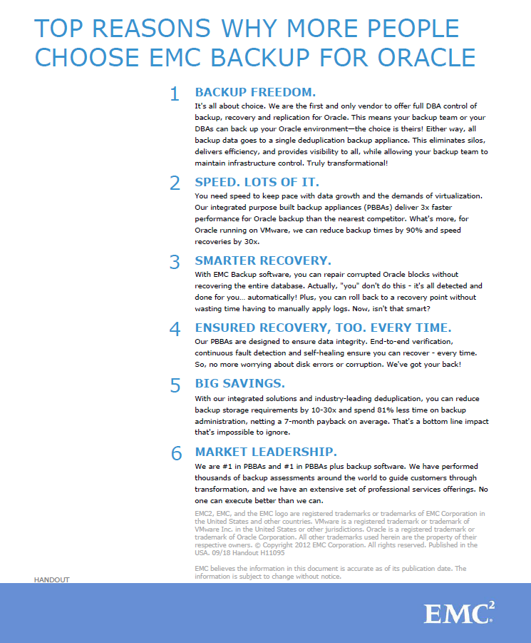Zes redenen voor het kiezen van EMC Back-up voor Oracle-omgevingen