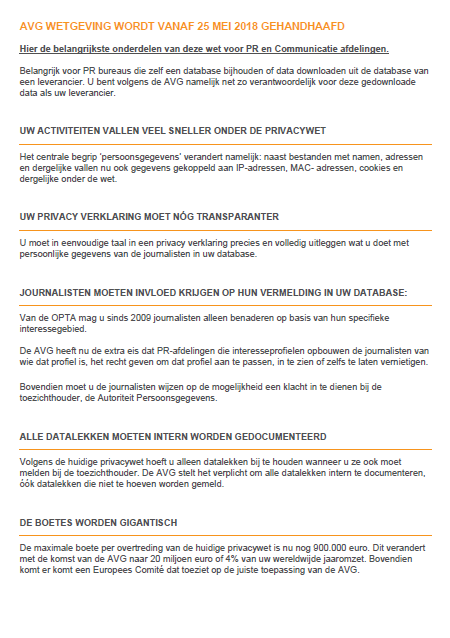 AVG wetgeving wordt vanaf 25 mei 2018 gehandhaafd