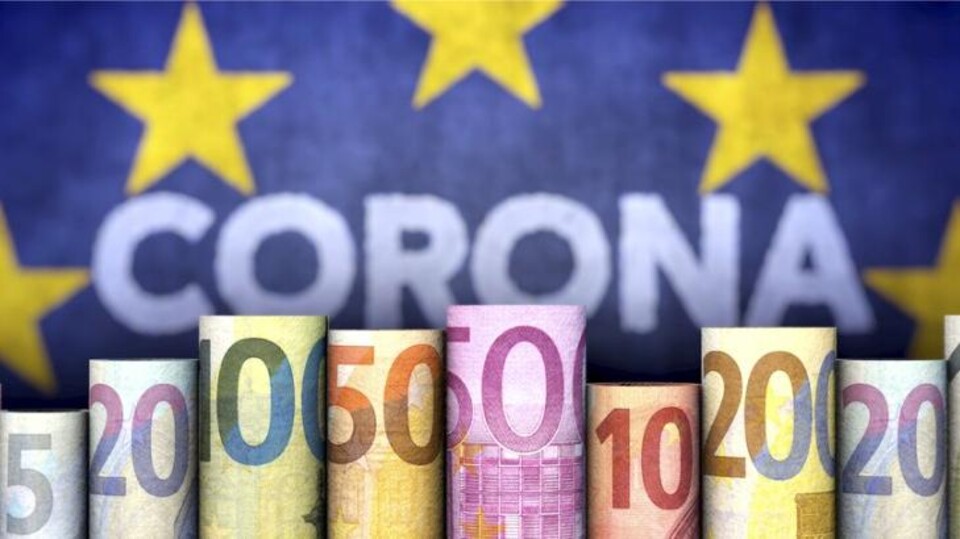 Europese vlag met Corona en geld
