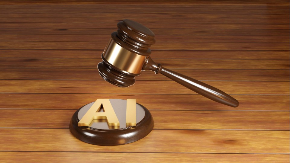 Een rechtshamer boven de letters AI