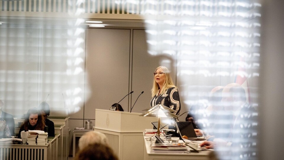 Senator Madeleine van Toorenburg (CDA) dinsdag tijdens een plenaire zitting in de Eerste Kamer over de asielwetten.