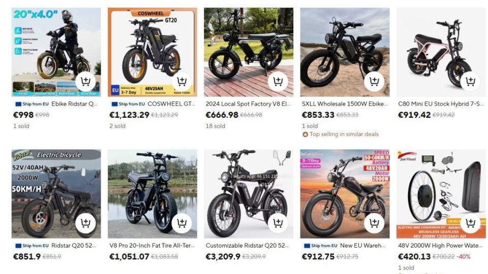 Fatbikes te koop via handelsplatform AliExpress.