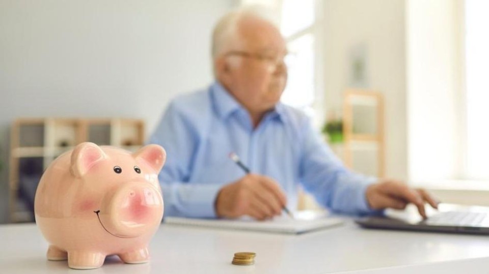 Spaarvarken met op achtgrond gepensioneerde