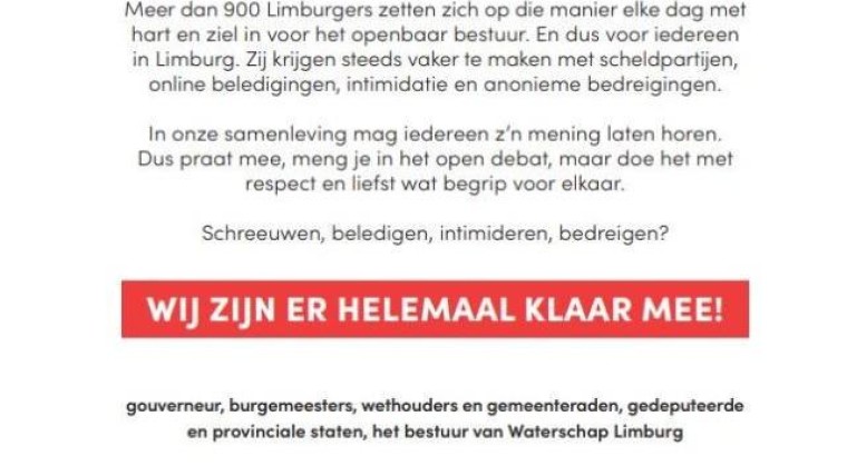Limburgse bestuurders klaar met intimidatie