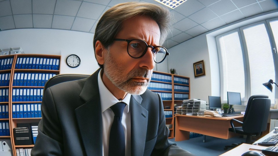 Verbeten kijkende ambtenaar