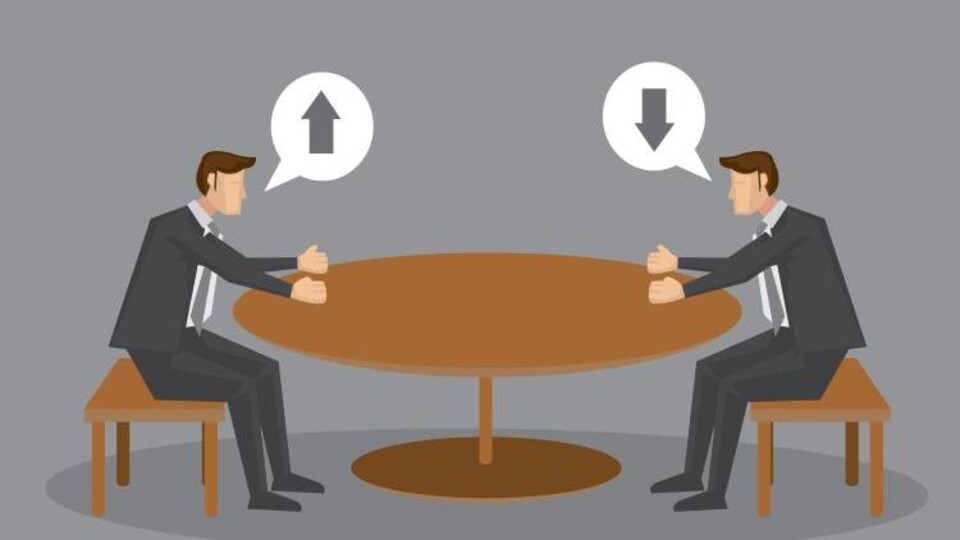 Cartoon van mannen aan tafel