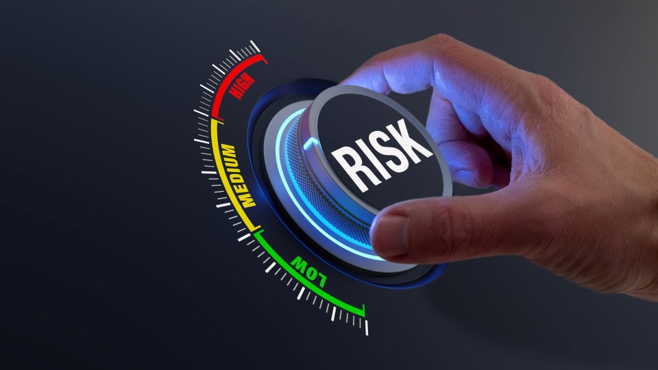 Draaiknop met risiconiveaus: laag, midden en hoog