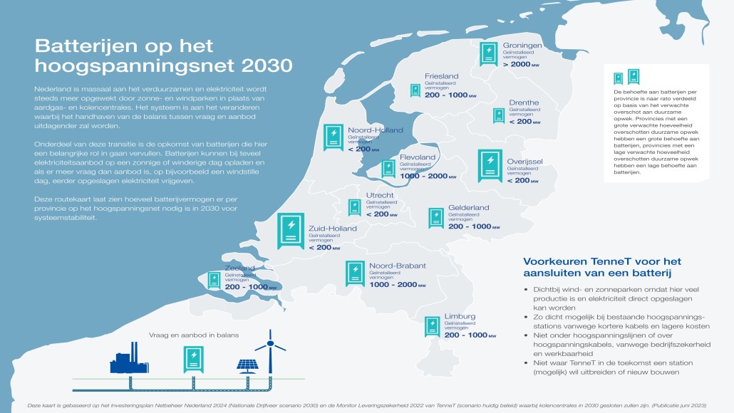 Kaart van landelijk netbeheerder TenneT.